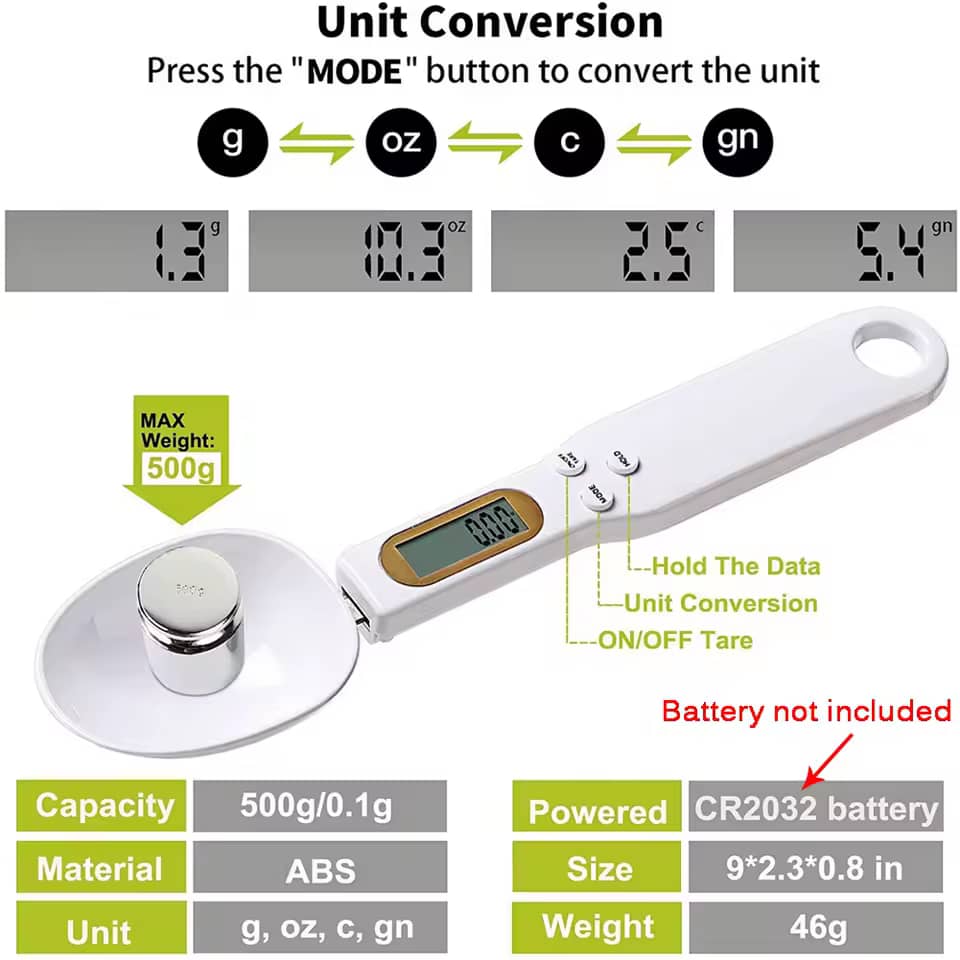 Balance de cuisine numérique électronique avec écran LCD, mini outil de mesure de la farine alimentaire, cuillère numérique pour lait et café, 500g, 0.1g